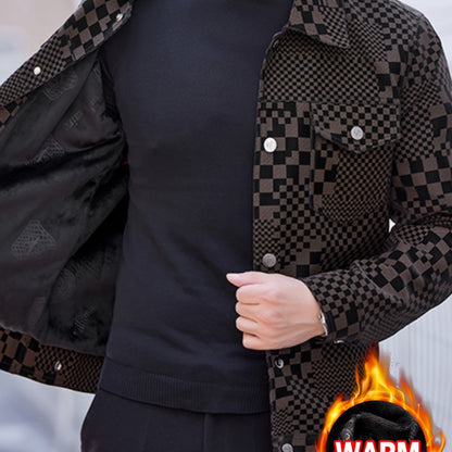 Manteau en PU à carreaux pour hommes – Veste de rue pied-de-poule noir et marron