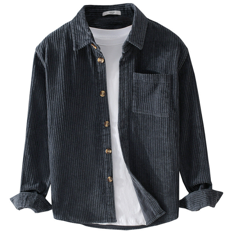 Chemise en velours côtelé Loom & Soul pour homme – Manches longues décontractées boutonnées avec poche et col à revers