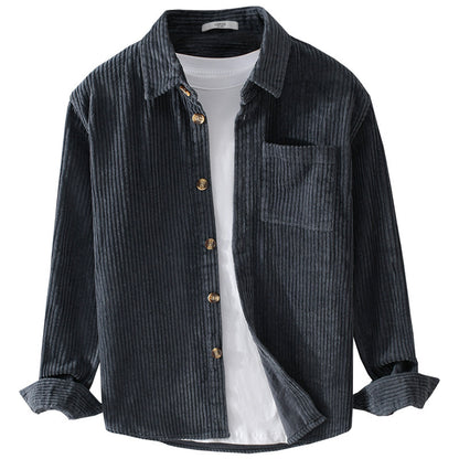 Chemise en velours côtelé Loom & Soul pour homme – Manches longues décontractées boutonnées avec poche et col à revers