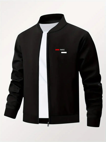 Men’s Printed Baseball Collar Jacket – Casual Streetwear Zip Workwear Coat