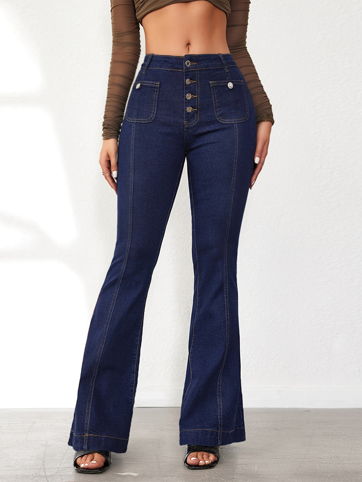 Jean évasé taille haute pour femme – Patte d'éléphant vintage extensible