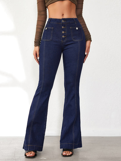 Jean évasé taille haute pour femme – Patte d'éléphant vintage extensible