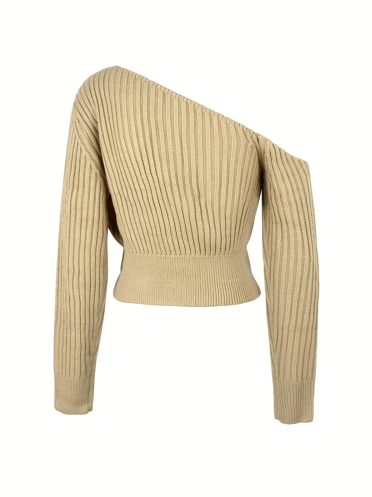 Pull côtelé à épaules dénudées – Haut court en maille à manches longues pour femme