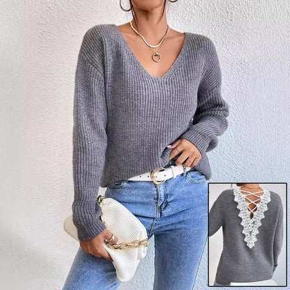Pull sans manches col V dos nu Y2K pour femme – Tricot streetwear à bandes