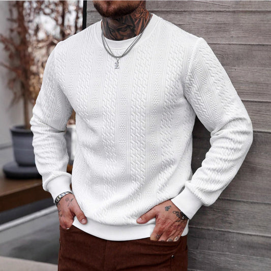 Men’s Jacquard Crew Neck Hoodie – Loose Fit Lightweight Top