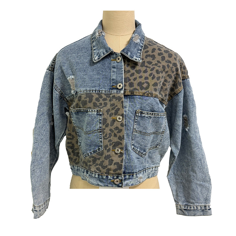 Women’s Cropped Distressed Denim Jacket – Streetwear Button Front