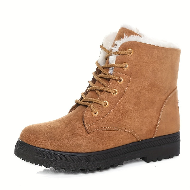 Bottes chaudes montantes pour femme – Chaussures d'hiver légères à lacets et plateforme