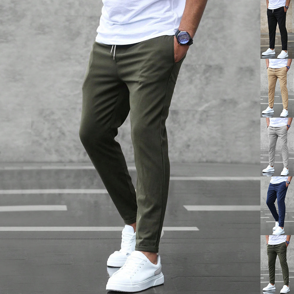 Loom & Soul™ Men’s Slim Fit Drawstring Pants – Casual Mid-Waist Trousers with Pockets