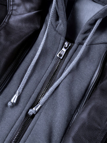 Men’s PU Leather Bomber Jacket – Zip-Up w/ Removable Hood