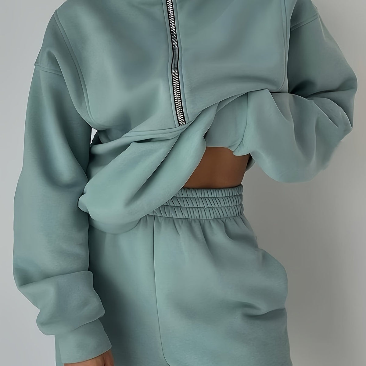 Plus Size Women’s Fleece Set – Zip-Up Hoodie & Pants Streetwear Outfit