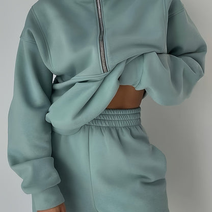 Plus Size Women’s Fleece Set – Zip-Up Hoodie & Pants Streetwear Outfit