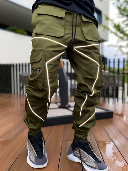 Pantalones cargo reflectantes para hombre – Pantalones deportivos holgados multibolsillos