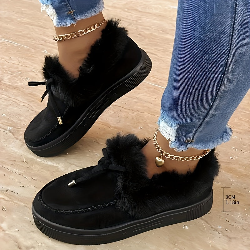 Bottes de neige compensées douillettes pour femme – Chaussures d'hiver à nœud confortables