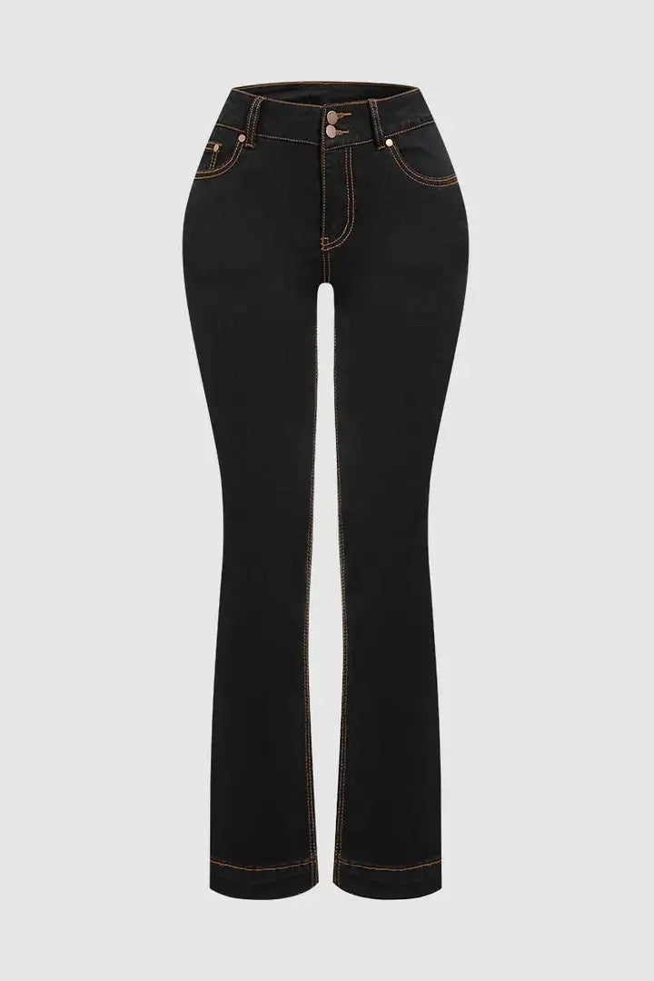 Women’s High-Rise Bootcut Jeans – Tummy Control Double-Button Denim