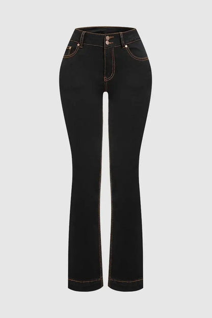 Women’s High-Rise Bootcut Jeans – Tummy Control Double-Button Denim