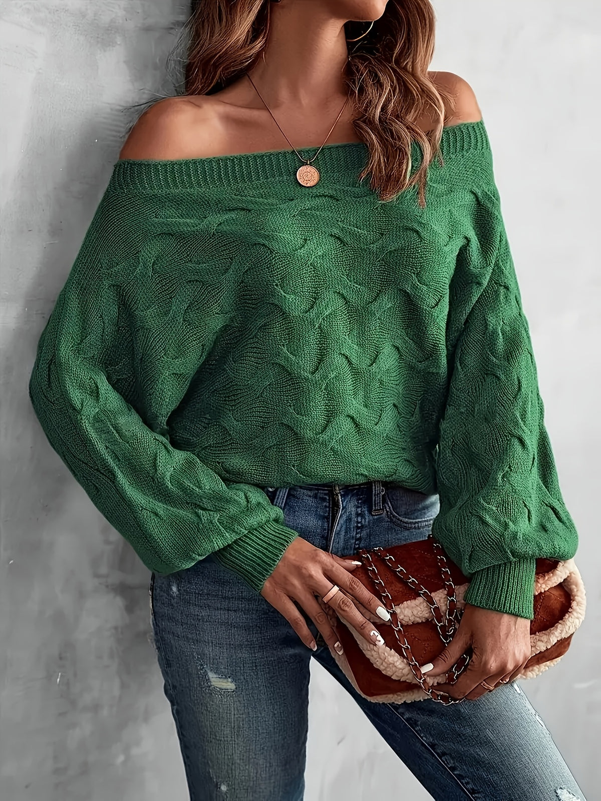 Chandail chauve-souris à épaules dénudées pour femme – Tricot ample toutes saisons