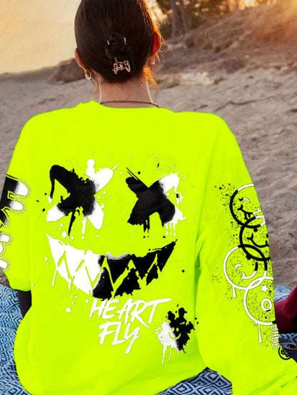 Women’s Graffiti Letter Sweatshirt – Black Artistic Fall/Winter Pullover