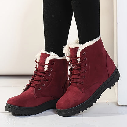 Bottes chaudes montantes pour femme – Chaussures d'hiver légères à lacets et plateforme