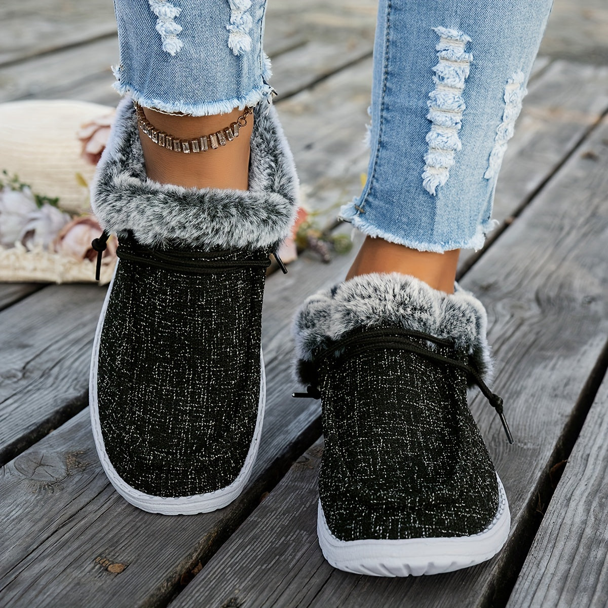 Women’s Slip-On Loafers – Warm Non-Slip Casual Winter Shoes with EVA Sole