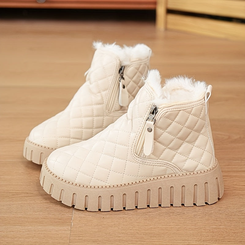 Bottines Femme en Fausse Fourrure – Chaussures d'Hiver Zippées avec Soutien de la Voûte Plantaire et Adhérence