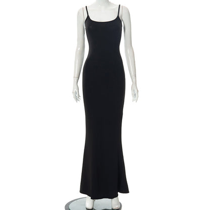 Sleeveless Sling A-Line Maxi Dress – Minimalist High Waist Summer Dress