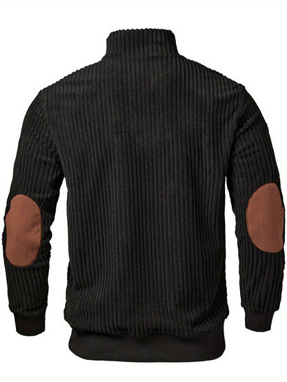 Pull Homme Demi-Zip Col Droit – Sweat Rétro Chaud et Côtelé