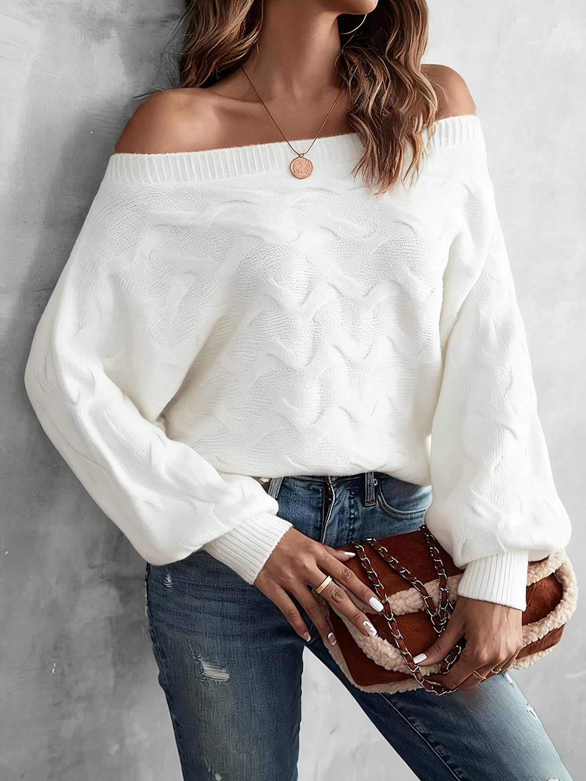 Chandail chauve-souris à épaules dénudées pour femme – Tricot ample toutes saisons