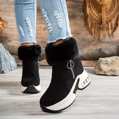 Bottines compensées pour femme – Chaussures d'hiver zippées à doublure en peluche