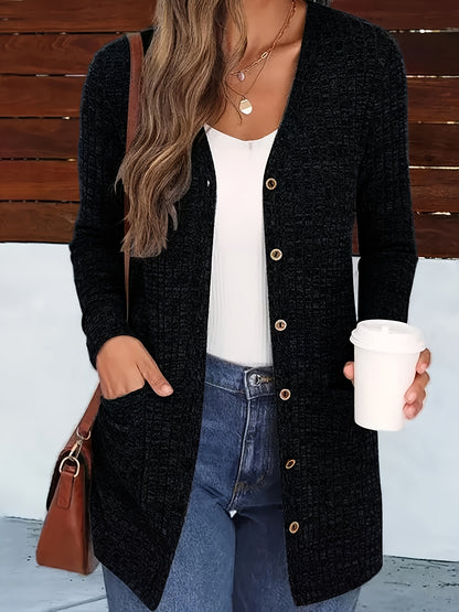 Cardigan élégant col V pour femme – Pull d'automne douillet boutonné