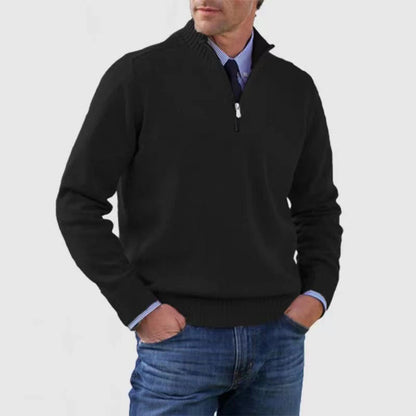 Loom & Soul™ Men’s Stand Collar Sweater – Slim-Fit Winter Knit Pullover with Zipper Neck