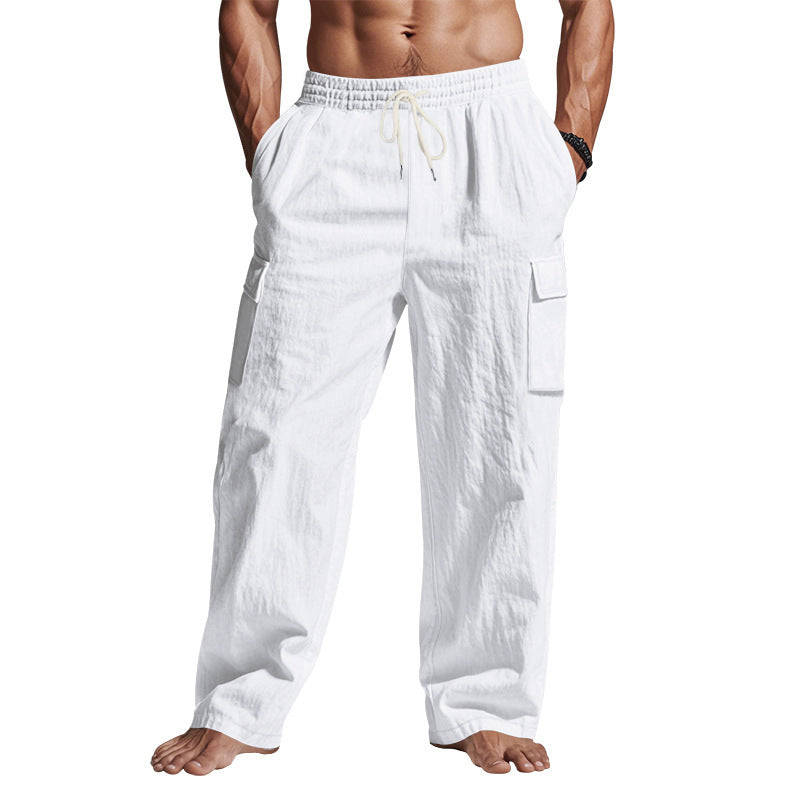 Loom & Soul™ Men’s Linen Cargo Pants – Multi-Pocket Breathable Straight-Leg Workwear Trousers