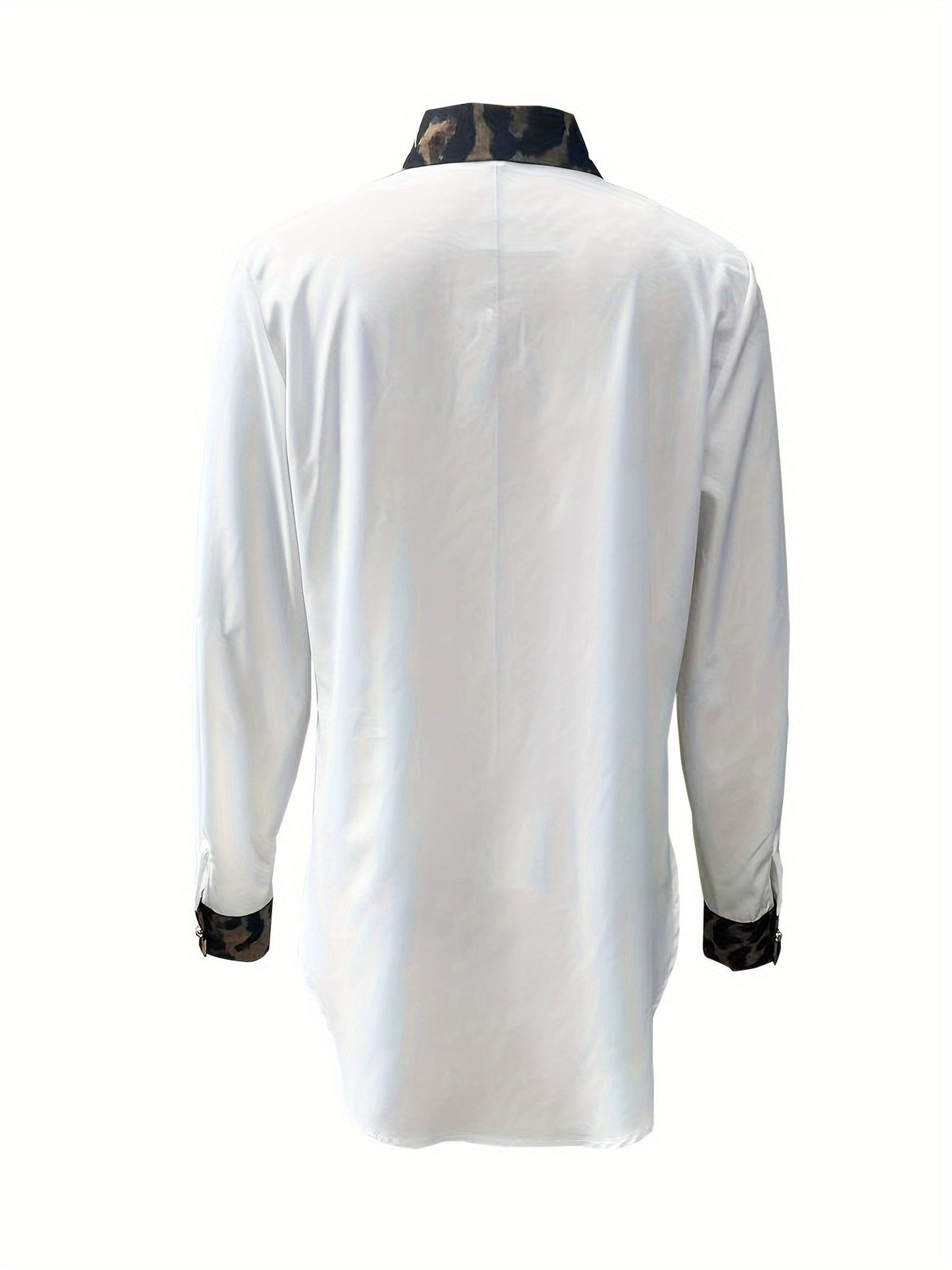 Women’s Contrast Leopard Shirt – Button-Front Long Sleeve Blouse