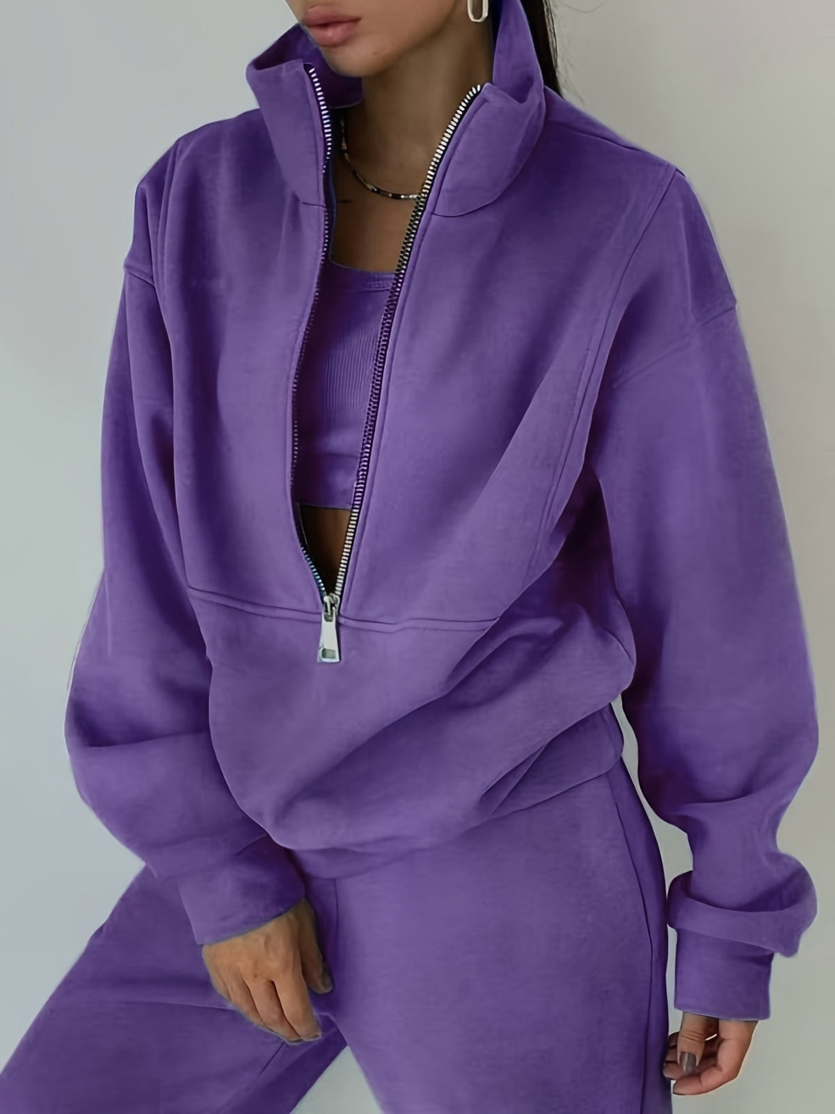 Plus Size Women’s Fleece Set – Zip-Up Hoodie & Pants Streetwear Outfit