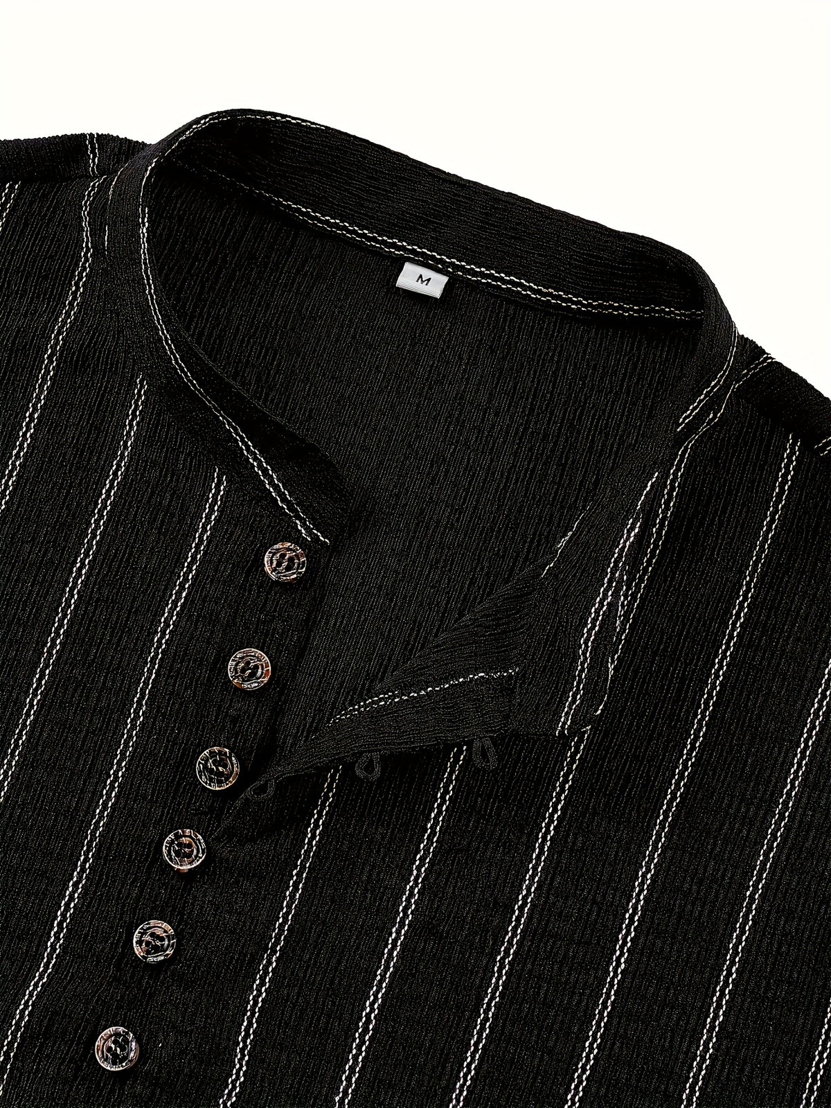 T-shirt Henley rayé à manches longues pour homme – Pull décontracté à boutons