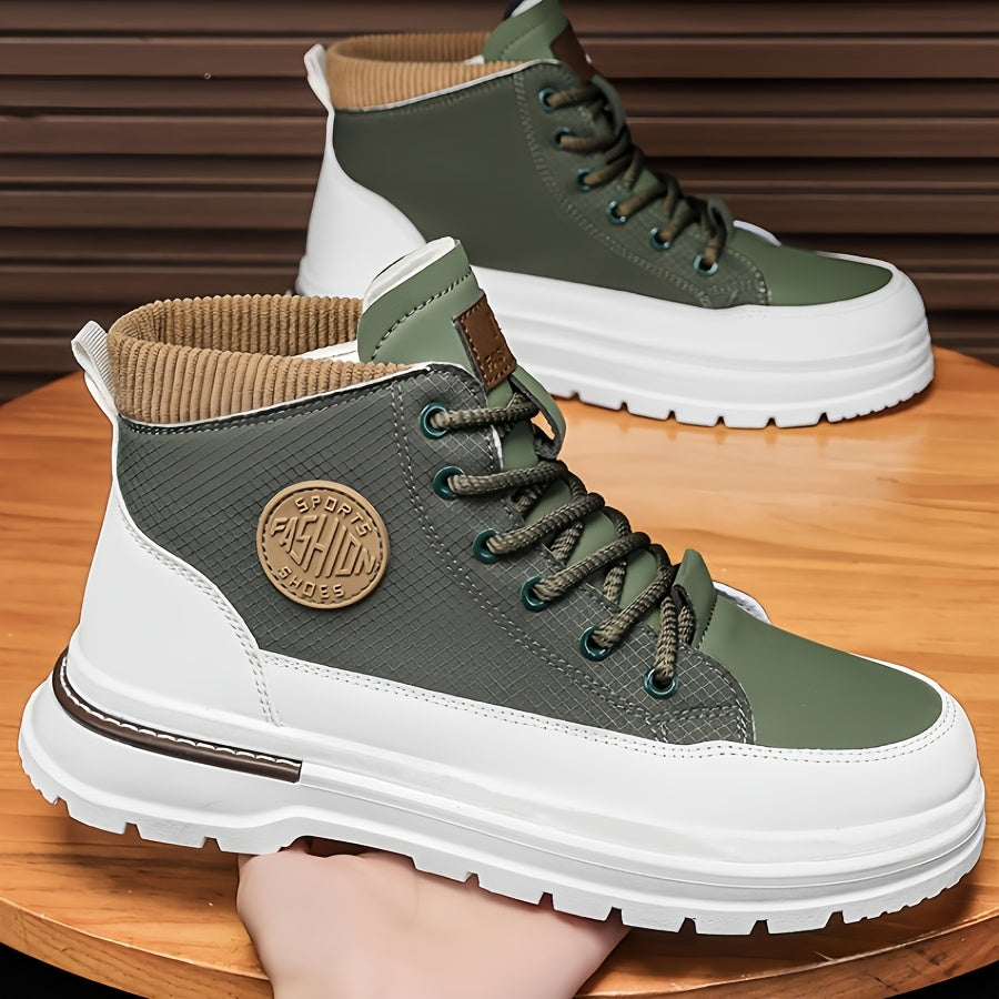Men’s Green & White High-Top Sneakers – Lace-Up Streetwear Boots