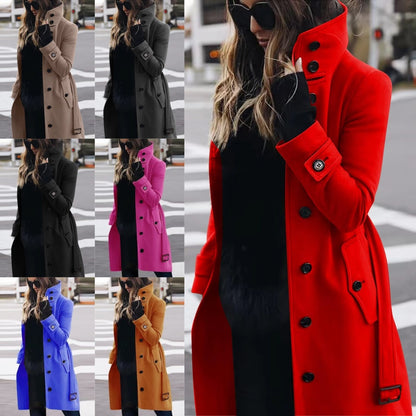 Loom & Soul™ Woolen Stand-Collar Coat – Women’s Slim-Fit Winter Cardigan with Single-Breasted Design