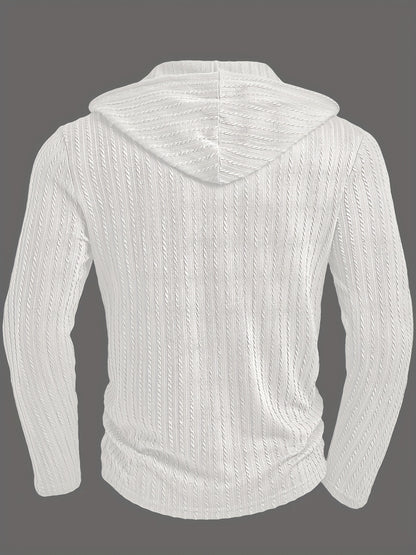T-shirt Henley à capuche pour homme – Pull à capuche décontracté texturé à manches longues et cordon de serrage
