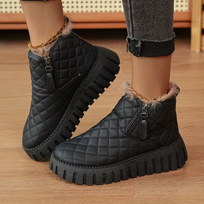 Bottines Femme en Fausse Fourrure – Chaussures d'Hiver Zippées avec Soutien de la Voûte Plantaire et Adhérence