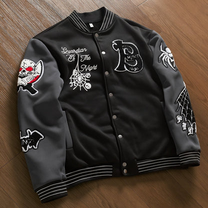 Veste de baseball brodée à lettres pour homme – Streetwear noir et gris