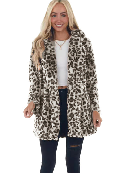Veste mi-longue léopard en peluche pour femme – Manteau ample affirmé