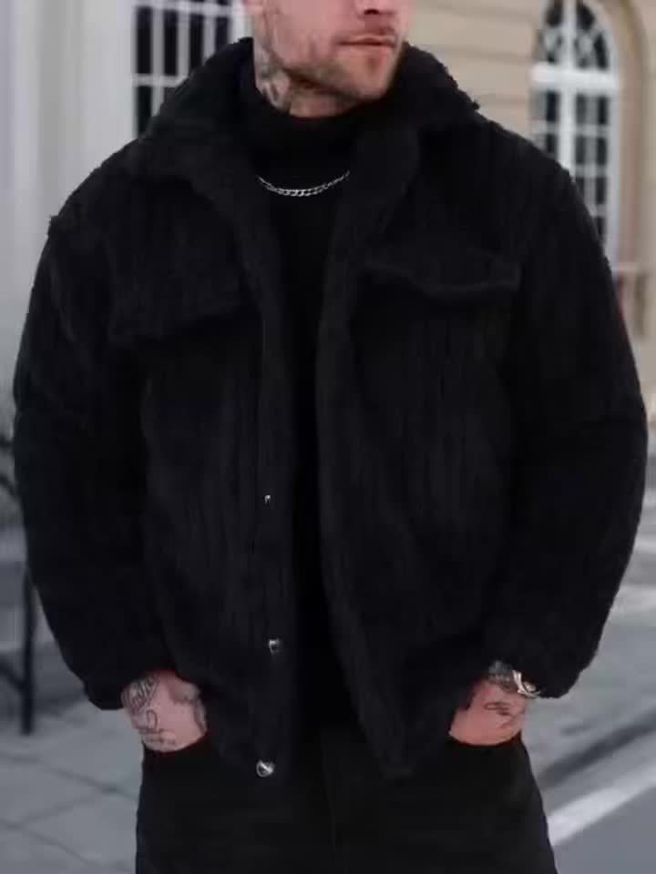 Men’s Flannel Button Jacket – Winter Casual Lapel Coat