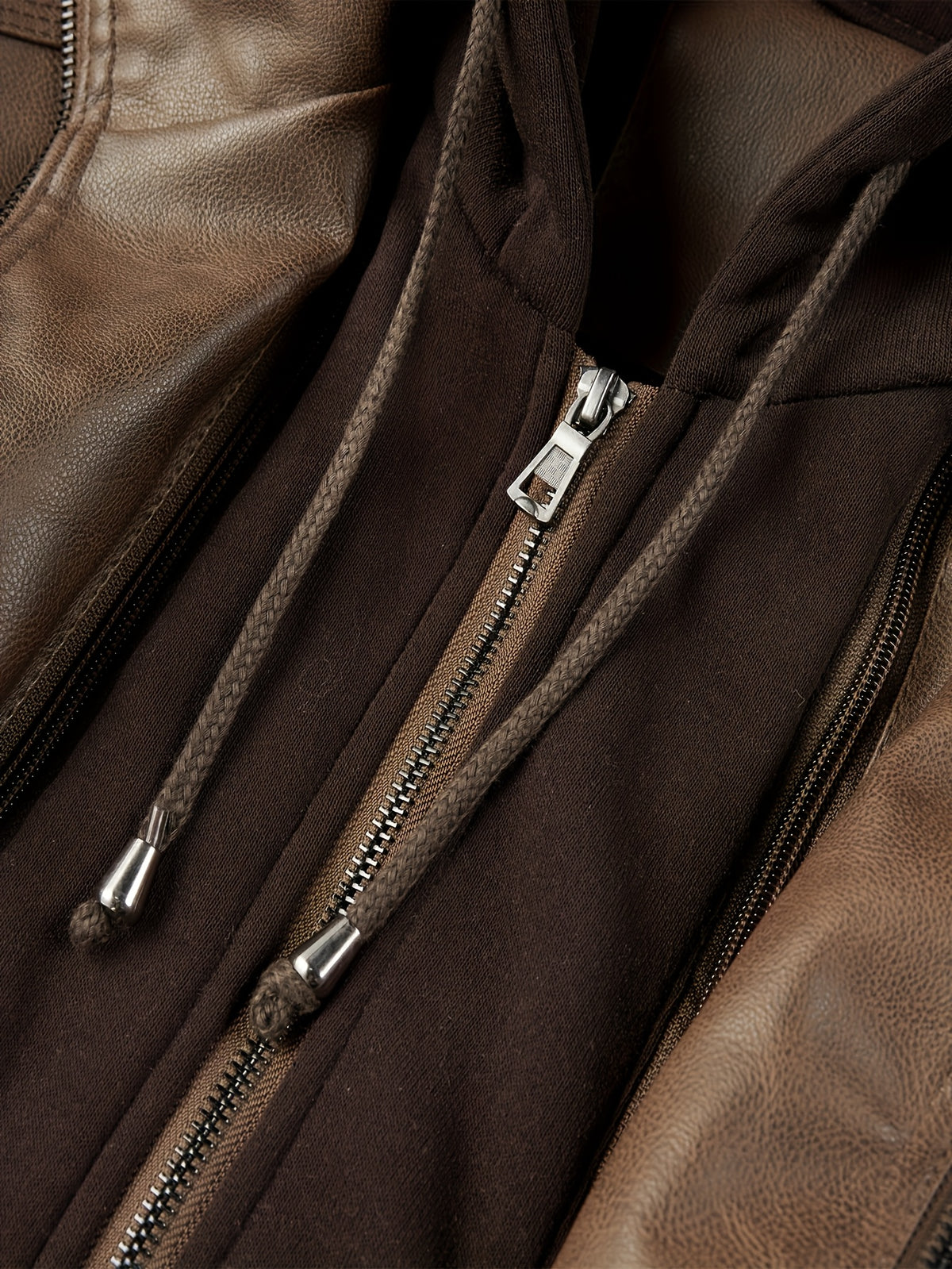 Men’s PU Leather Bomber Jacket – Zip-Up w/ Removable Hood
