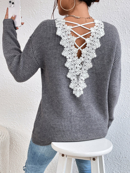 Pull sans manches col V dos nu Y2K pour femme – Tricot streetwear à bandes