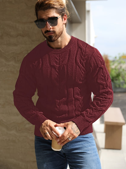 Suéter de punto a rayas para hombre – Suéter suave con cuello redondo y ribete acanalado