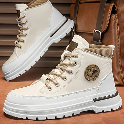 Men’s Green & White High-Top Sneakers – Lace-Up Streetwear Boots