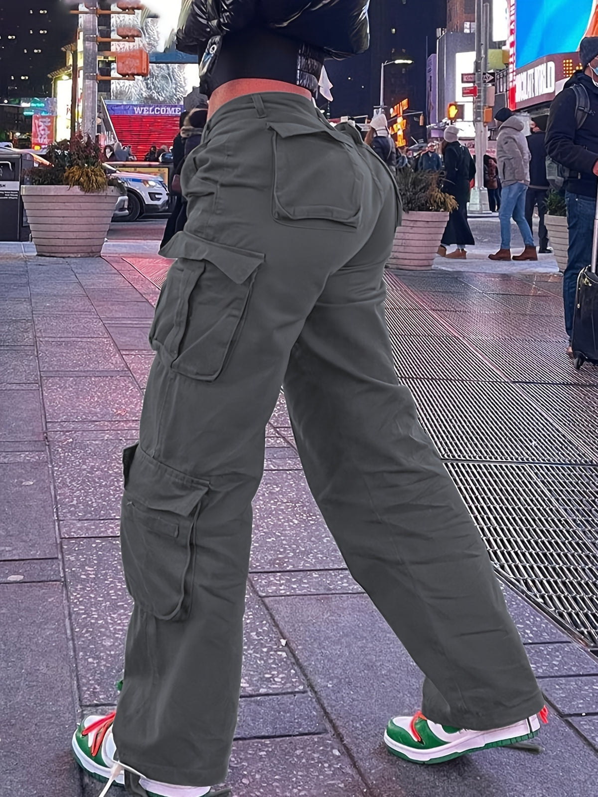 Pantalones cargo retro Y2K para mujer – Cintura alta, pierna ancha, estilo urbano
