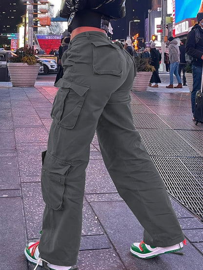 Pantalones cargo retro Y2K para mujer – Cintura alta, pierna ancha, estilo urbano