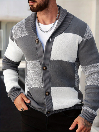 Gilet en maille à coutures contrastantes – Pull décontracté côtelé à revers