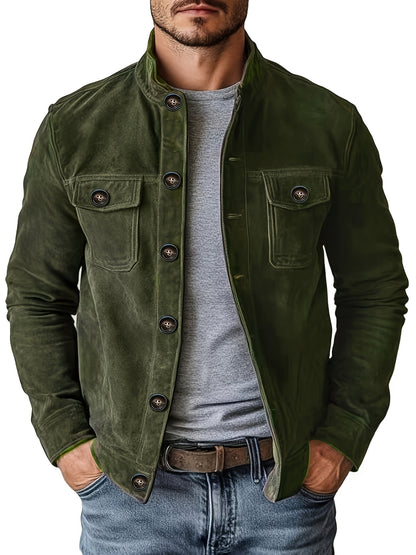 Veste en faux daim pour homme – Manteau décontracté à col montant boutonné