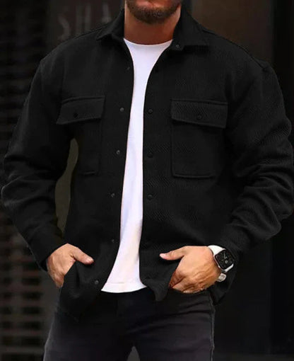 Men’s Polo Collar Work Jacket – Casual Long Sleeve Fashion Coat